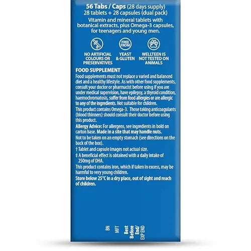 Vitabiotics Wellteen Him Plus Omega-3 - Maximum Nutritional Support for Teenagers and Young Men Ages 13-19 - 56 Tablets and Capsules Wellteen uk supplements