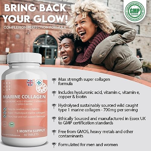Hydrolysed Marine Collagen 700mg with Hyaluronic Acid, Vitamin C, Vitamin E, Copper & Biotin G R O U N D E D COFFEE SCRUB uk supplements