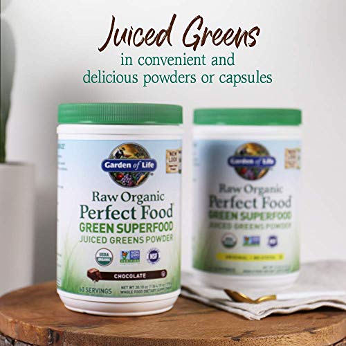 Garden of Life Raw Organic Perfect Food Green Superfood Juiced Greens Powder - Chocolate, 60 Servings, Non-GMO, Gluten Free, Vegan Whole Food Dietary Supplement Plus Probiotics, Enzymes Garden of Life uk supplements