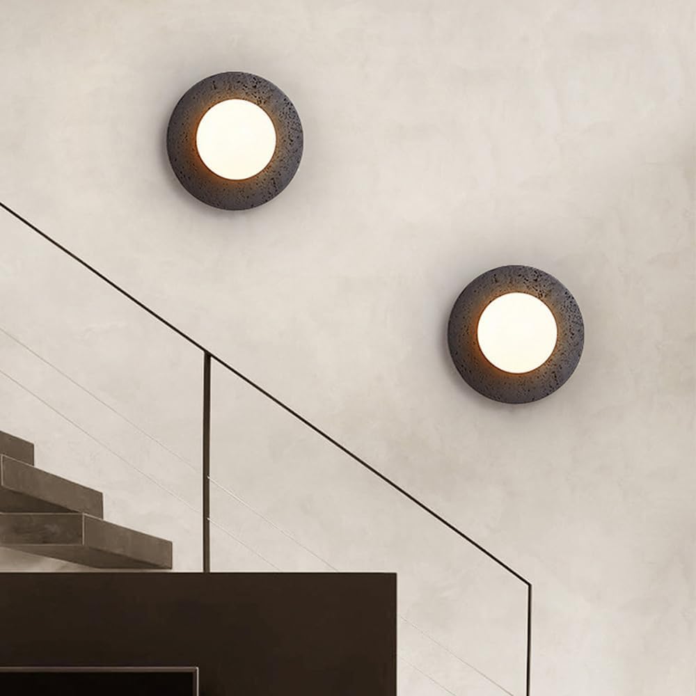 BFFGKGL Modern Natural Black Travertine Hallway Wall Sconce Nordic Creativity Round Transmittance Glass Bedside Wall Light Japanese Minimalist Aisle Wall Lamp For Living Room Stairs Living Room Balcon BFFGKGL uk supplements