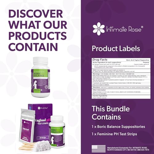 Intimate Rose Boric Acid Suppositories and pH Test Strips for Women (50 Strips) Bundle. Intimate Rose uk supplements