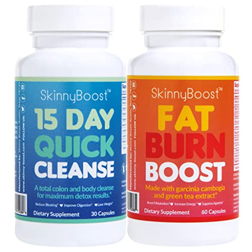 SkinnyBoost Fat Burn & 15 Day Quick Cleanse KIT-Vegan Capsules, Easy to Use: Detox SkinnyBoost uk supplements