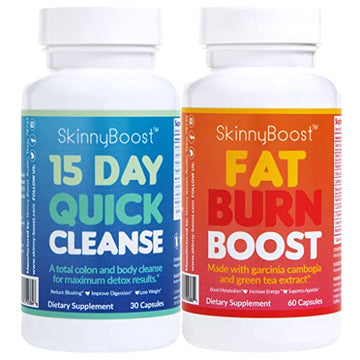 SkinnyBoost Fat Burn & 15 Day Quick Cleanse KIT-Vegan Capsules, Easy to Use: Detox SkinnyBoost uk supplements