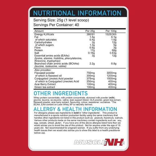 MuscleNh2 Lean Whey XP Diet Whey Protein Powder, Low Fat and Sugar, High Protein MuscleNh2 uk supplements