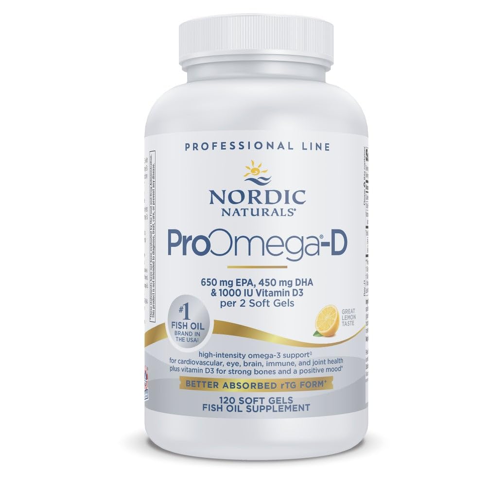 Nordic Naturals ProOmega-D, Lemon Flavor - 120 Soft Gels - 1280 mg Omega-3 + 1000 IU D3 - High-Potency Fish Oil - EPA & DHA - Brain, Eye, Heart, & Immune Health - Non-GMO - 60 Servings Nordic Naturals uk supplements