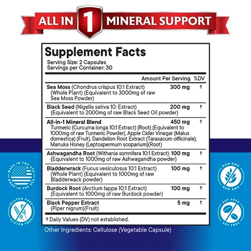 Silica Sea Moss 3000mg Black Seed Oil 2000mg Ashwagandha 1000mg Turmeric 1000mg NEW AGE uk supplements
