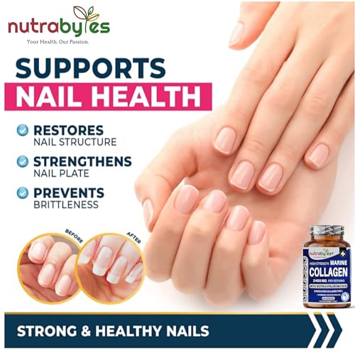High Strength Marine Collagen 2400mg with Hyaluronic Acid 100mg, Biotin, Vitamin C, D3, B12 and Silica NUTRABYTES uk supplements