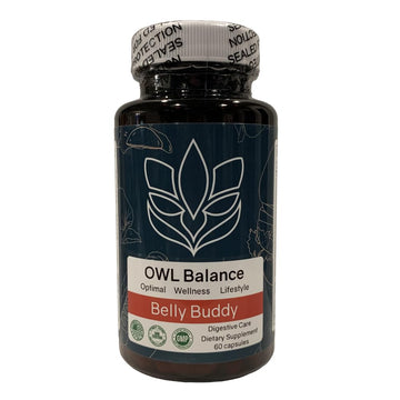 Belly Buddy Advanced Gut Health Support containing a helthy Blend of Probiotics, Prebiotics, and Digestive Enzymes OWL Balance uk supplements