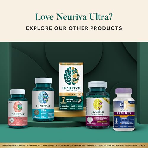 NEURIVA Ultra Decaffeinated Clinically Tested Nootropic Brain Supplement for Mental Alertness, Memory, Focus & Concentration, Cognivive, Neurofactor, Phosphatidylserine, Vitamins B6 B12, 60 Capsules NEURIVA uk supplements