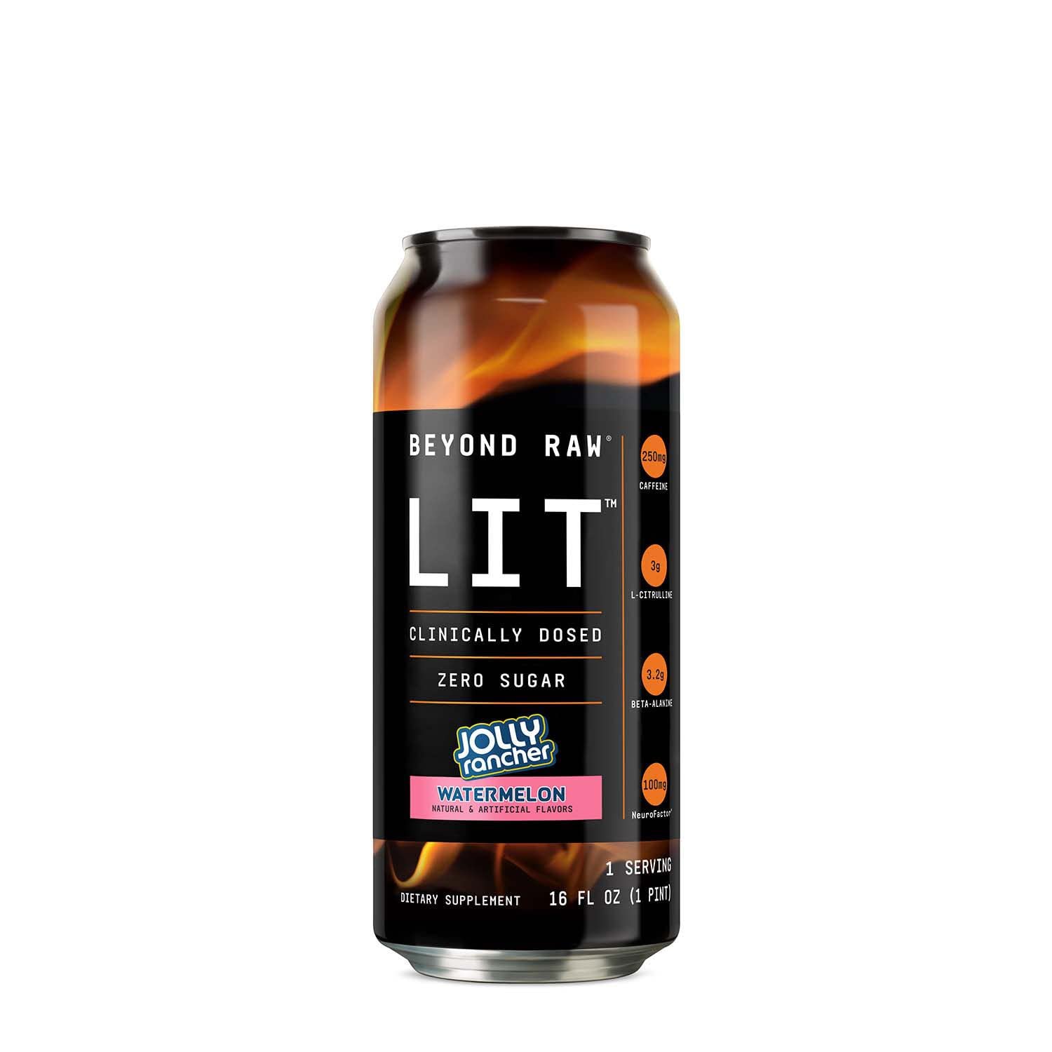 BEYOND RAW LIT On The Go | Ready to Drink Cans | Contains Caffeine, L-Citrulline, Beta-Alanine, and Nitric Oxide | Jolly Rancher Watermelon | 12 Count BEYOND RAW uk supplements