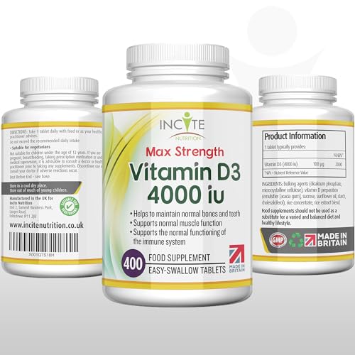 Vitamin D3 4000 iu - Vitamin D Tablets - 1 Year Supply Tablets - Vegetarian - Vitamin D Incite Nutrition uk supplements