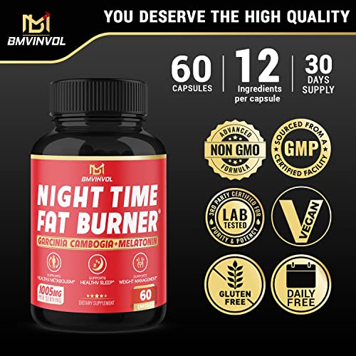 BMVINVOL Night Time Fat Burner, 12-in-1 Powerful Blend of Green Tea, Ceylon Cinnamon BMVINVOL uk supplements