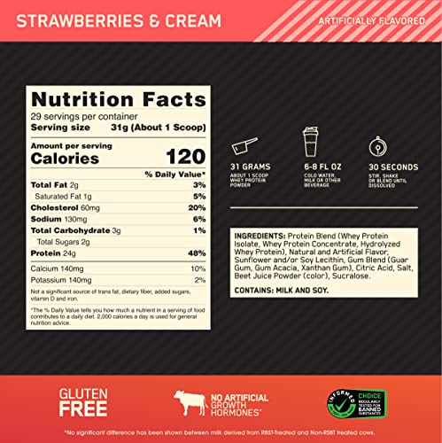 Optimum Nutrition Gold Standard 100% Whey Protein Powder, Strawberries & Cream Optimum Nutrition uk supplements