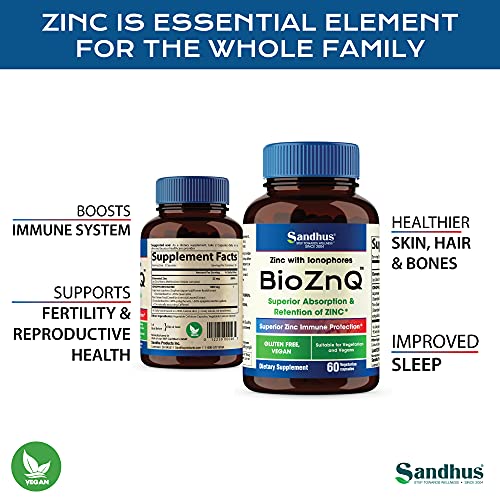 Sandhu's BioZnq 900mg Vegetarian Capsules Zinc Supplement with Quercetin Sandhu's uk supplements