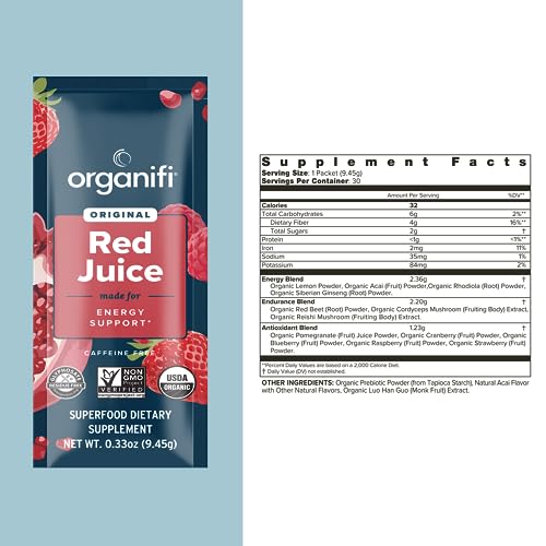 Organifi Red Juice - Vegan Energy Powder - Berry-Flavored Adaptogen Drink - Caffeine Organifi uk supplements
