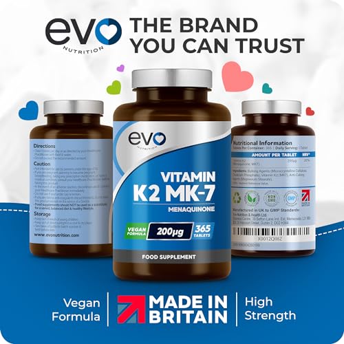 EVO NUTRITION Vitamin K2 MK-7 200mcg | 365 Vegetarian and Vegan Tablets EVO NUTRITION uk supplements