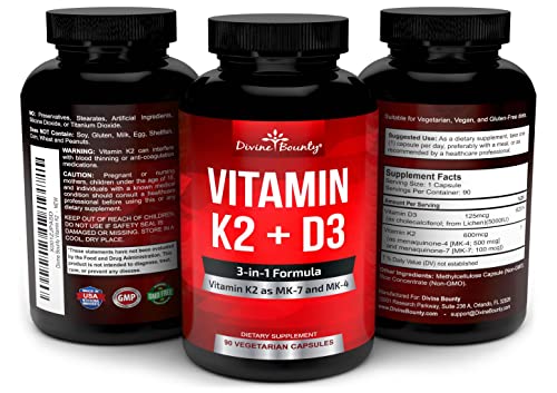 Vitamin K2 (MK7 & MK4) with D3 Supplement - Vitamin K & D as MK-7 100mcg, MK-4 500mcg Divine Bounty uk supplements