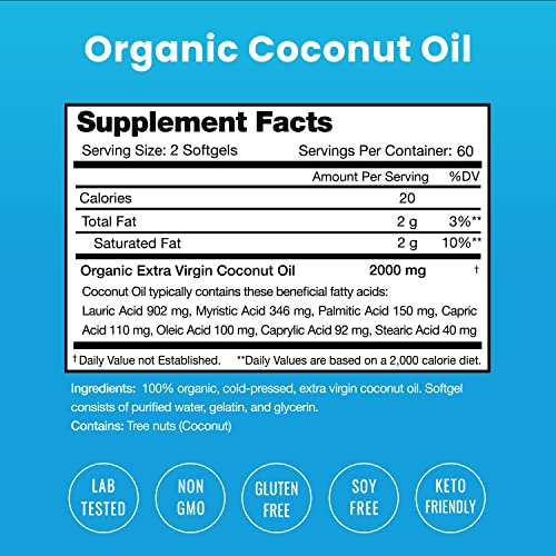 NutraChamps Organic Coconut Oil Capsules 2000mg - 120 Softgels Extra Virgin, Unrefined NutraChamps uk supplements