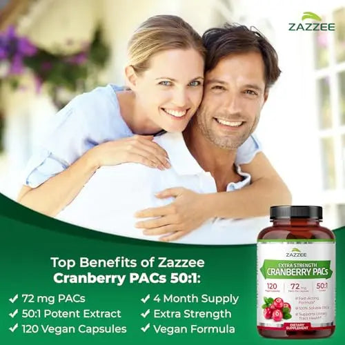 Zazzee Cranberry PACs, 72 mg PACs per Capsule, 2X Strength, 100% Soluble, 120 Vegan Capsules, 50:1 Extract, 18,200 mg Strength, Fast-Acting, Effective Urinary Tract Support, Made in The USA Zazzee uk supplements