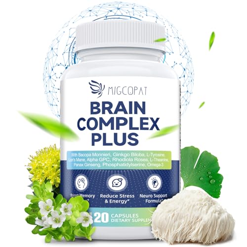 Brain Supplements for Memory and Focus | Nootropic with Bacopa Monnieri, Lion's Mane, Alpha GPC, Ginkgo Biloba | Mental Clarity & Cognitive Support | Vitamin B6 & B12 Neuro Health - Non-GMO, 120 Caps Migcopat uk supplements
