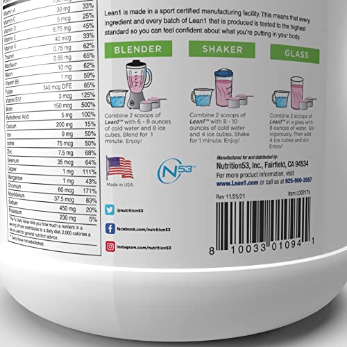 Lean1 Strawberry, 15 Serving tub, Fat Burning Meal Replacement by Nutrition53 N53 uk supplements