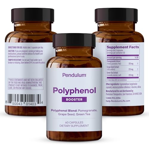 Pendulum Polyphenol Booster, Antioxidant from Superfoods, Beneficial Plant Compounds for Good Health, Helps Boost Akkermansia Muciniphila for Men & Women (60 Capsules, 1-Pack) Pendulum uk supplements
