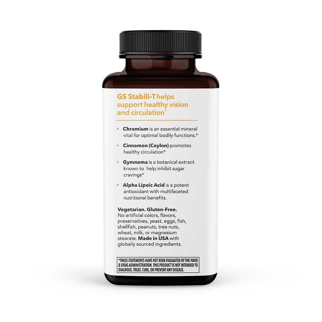 LifeSeasons GS Stabili-T - Blood Sugar Support Supplement - Healthy Circulation & Vision - Maintain Normal Levels - Chromium Cinnamon Gymnema Bilberry & Alpha Lipoic Acid - 90 Capsules LifeSeasons uk supplements