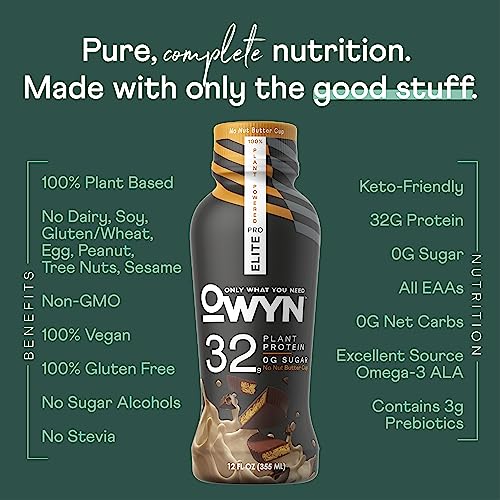 Pro Elite Vegan Plant-Based High Protein Keto Shake, No Nut Butter Cup, Zero Sugar OWYN Only What You Need uk supplements