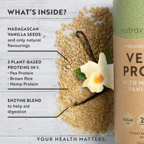 Vegan Protein Powder - Vanilla Flavour - Plant-Based High Protein Powder - 25g Protein per 36g Serving Nutravita uk supplements