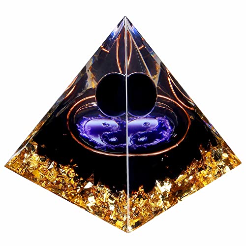 Yin Yang Healing Crystal Orgonite Pyramid - Tai Chi with Obsidian Ball - Taiji Reiki Chakra Meditation FENGSHUI-CAISHEN uk supplements