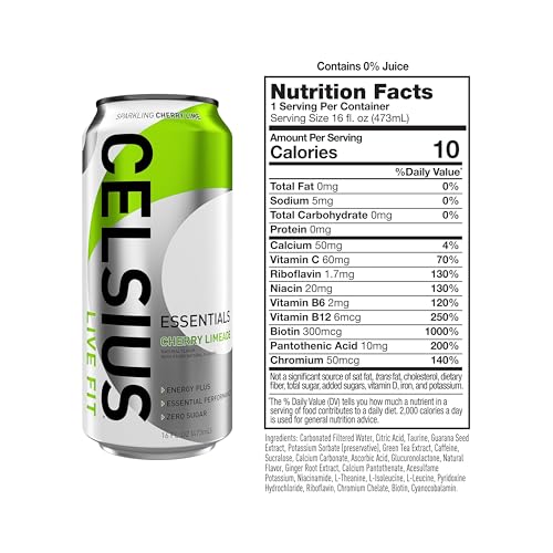 CELSIUS ESSENTIALS, Sparkling Cherry Limeade, Performance Energy Drink 16 Fl Oz CELSIUS uk supplements