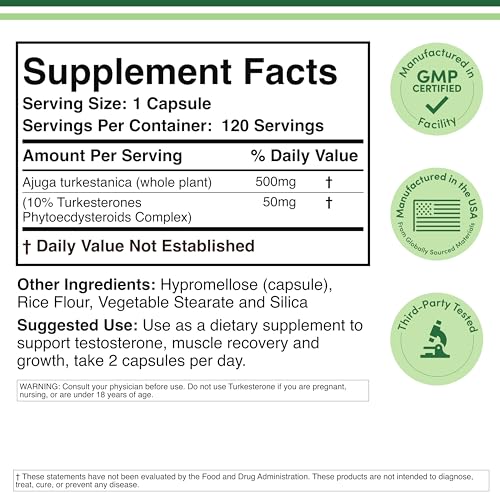 Turkesterone Supplement 500mg, 120 Capsules (Ajuga Turkestanica Extract Std. to 10% Turkesterone) Similar to Ecdysterone for Men's Health Support (Manufactured and Tested in the USA) by Double Wood Double Wood Supplements uk supplements