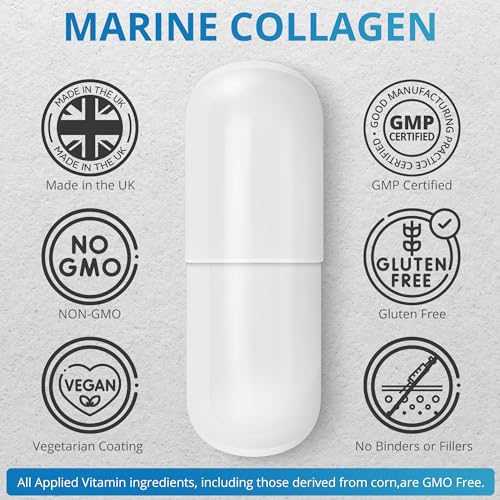 Applied vitamin Marine Collagen Capsules 2000mg-Enhance with Hyaluronic Acid, Zinc, Vitamin C & Biotin 120 Applied Vitamin uk supplements