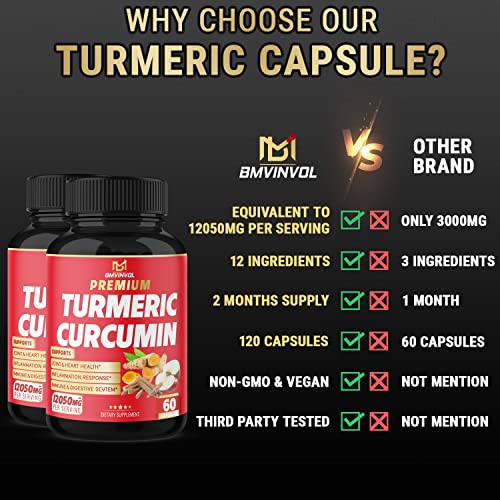 (2 Packs) Premium Turmeric Curcumin Supplement 12050mg with Ginger, Apple Cider Vinegar BMVINVOL uk supplements