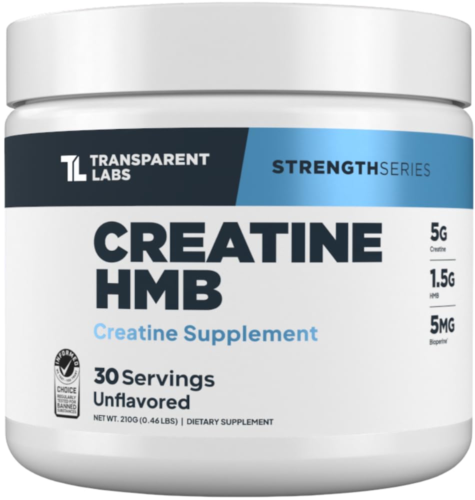 Transparent Labs Creatine HMB - Creatine Monohydrate Powder with HMB for Muscle Growth, Increased Strength, Enhanced Energy Output, and Improved Athletic Performance - 30 Servings, Unflavored Transparent Labs uk supplements