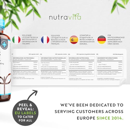 Omega 3 2000mg with 660mg EPA & 440mg DHA per Serving - 240 Softgel Capsules Nutravita uk supplements