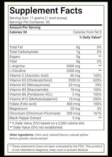 BlueEarth Company L-Arginine 5000mg + L-Citrulline Complex Powder Supplement Drink BlueEarth Company uk supplements