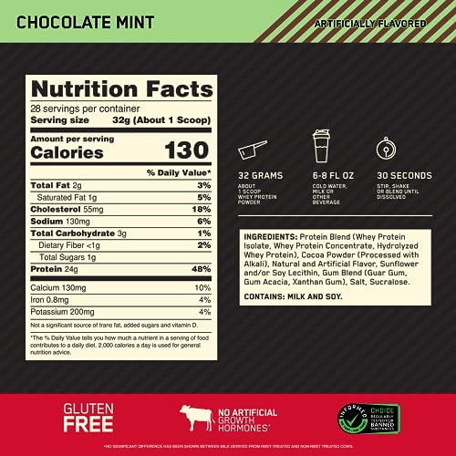 Optimum Nutrition Gold Standard 100% Whey Protein Powder, Chocolate Mint, 2 Pound Optimum Nutrition uk supplements