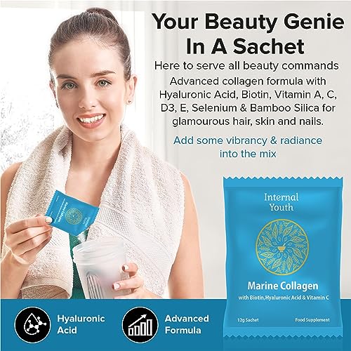 Marine Collagen Powder 10000mg with Hyaluronic Acid Biotin and Vitamin C A D3 E - Collagen Internal Youth uk supplements