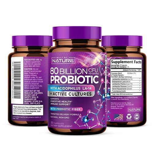 80 Billion CFU Probiotic - Daily Digestive Gut Health Supplement for Men & Women Built by Nature uk supplements