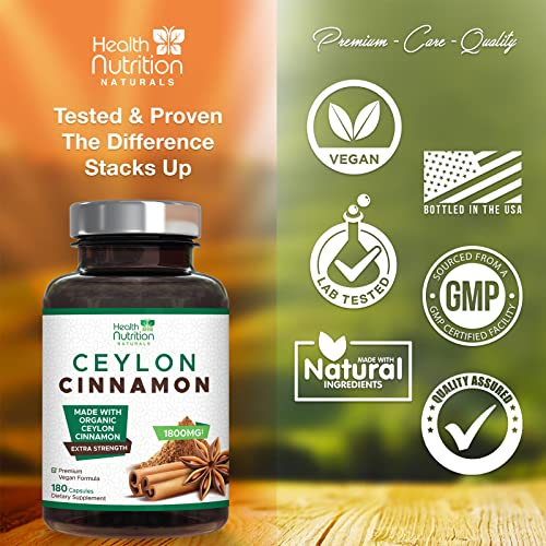 Pure Ceylon Cinnamon Capsules - Certified Organic Cinnamon Pills, Non-GMO, Dairy & Gluten Health Nutrition Naturals uk supplements