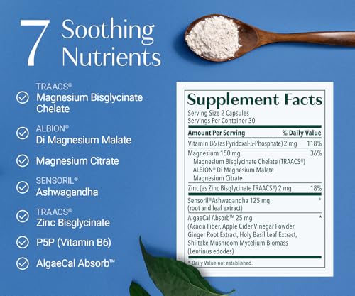 AlgaeCal Magnesium Relax™ - Chelated Magnesium with Ashwagandha for Sleep & Occasional Anxiety - Glycinate, Malate, Citrate - Sleep, Mood, & Cortisol Support (60 Caps - 1 Month Supply) ALGAECAL uk supplements