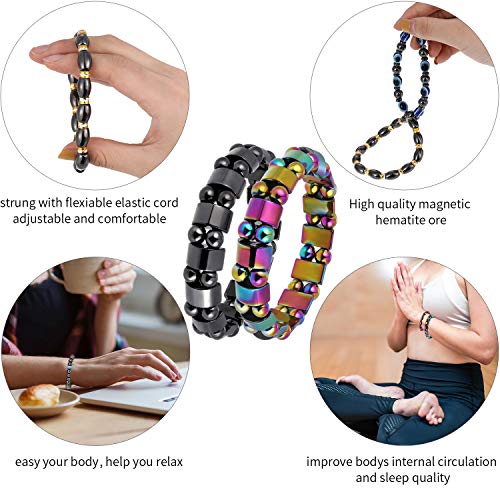 Hicarer 10 Pieces Magnetic Hematite Bracelets for Men Women Magnetic Bracelet Rock Hicarer uk supplements