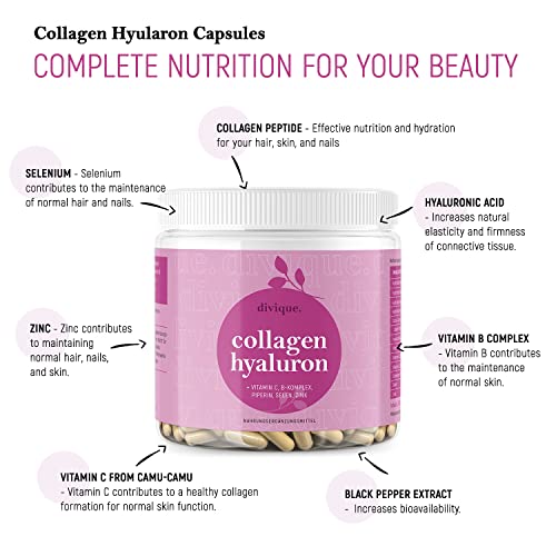 Collagen Capsules Divique Collagen Hyaluron 1500mg Collagen Peptides Type 1, 2, 3, 5, 10 Divique uk supplements