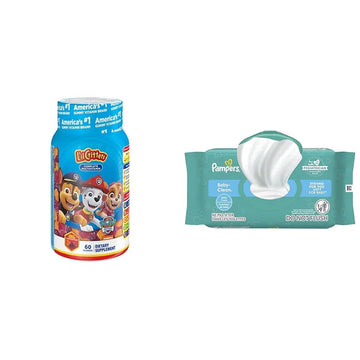 L'il Critters Paw Patrol Gummy Vites Daily Gummy Multivitamin for Kids, 60 Gummies and Pampers Baby Clean Wipes, 1 Flip-Top Pack (72 Wipes) Lil Critters uk supplements