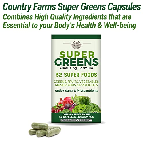 COUNTRY FARMS Super Greens Vegicaps, 32 Super Foods, Whole Food Supplement COUNTRY FARMS uk supplements