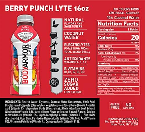 BODYARMOR LYTE Sports Drink Low-Calorie Sports Beverage, Berry Punch, Coconut BODYARMOR uk supplements
