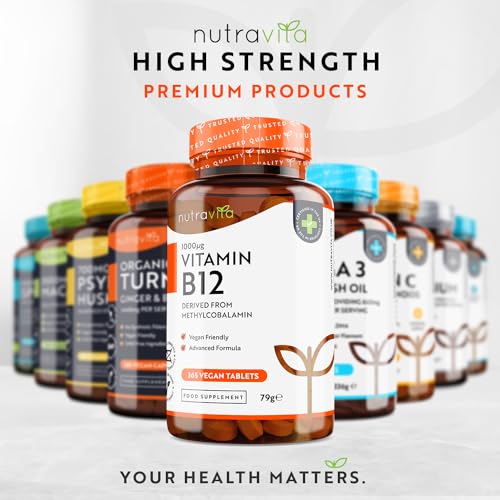 Vitamin B12 1000mcg - 365 High Strength Vegan Tablets (1 Year Supply) - Max Strength Nutravita uk supplements