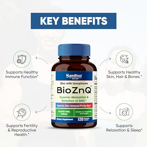 Sandhu's BioZnq 900mg Vegetarian Capsules Zinc Supplement with Quercetin Sandhu's uk supplements