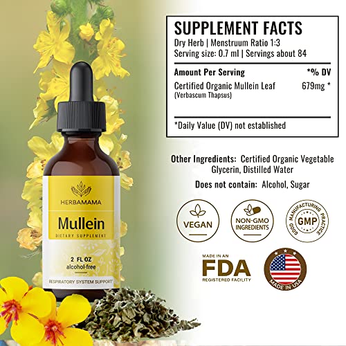 Mullein Leaf Tincture - Lung Cleanse - Vegan Lung Detox - Respiratory Health HERBAMAMA uk supplements